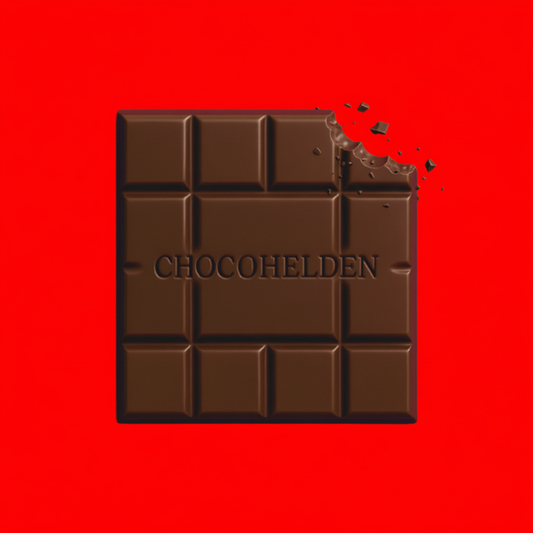 Angebissene Vollmilchschokolade mit Erdbeere und Knallbrause
