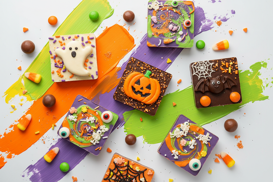 Bunte gruselige Halloween-Schokolade und Treats