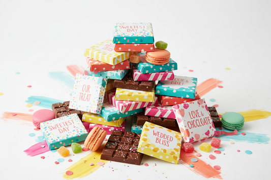 Bunte Hochzeitsgeschenke mit Premium-Schokolade