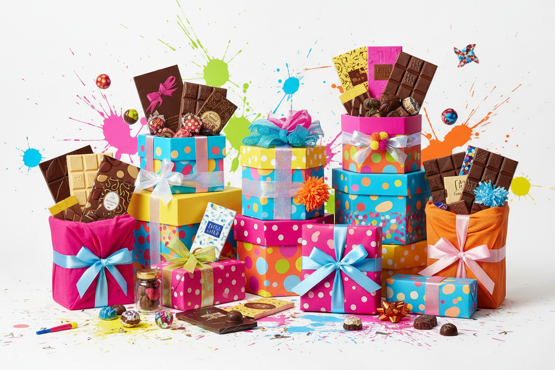 Bunte kreative Geschenkideen mit Premium-Schokolade