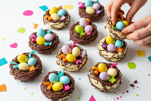 Bunte kreative Ideen zum Osternest füllen mit Schokolade