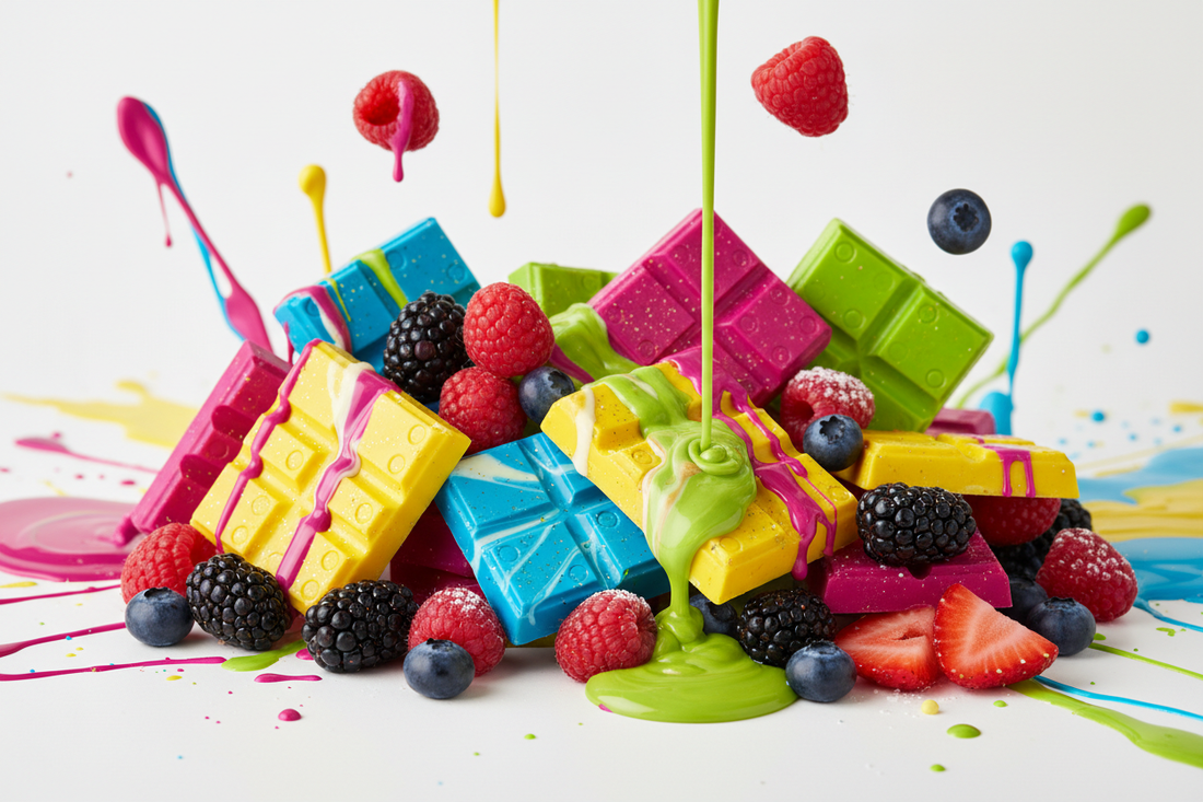 Bunte Kombination von Schokolade und Beeren