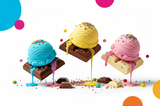 Bunte Kombination von Schokolade und Eiscreme im Sommer