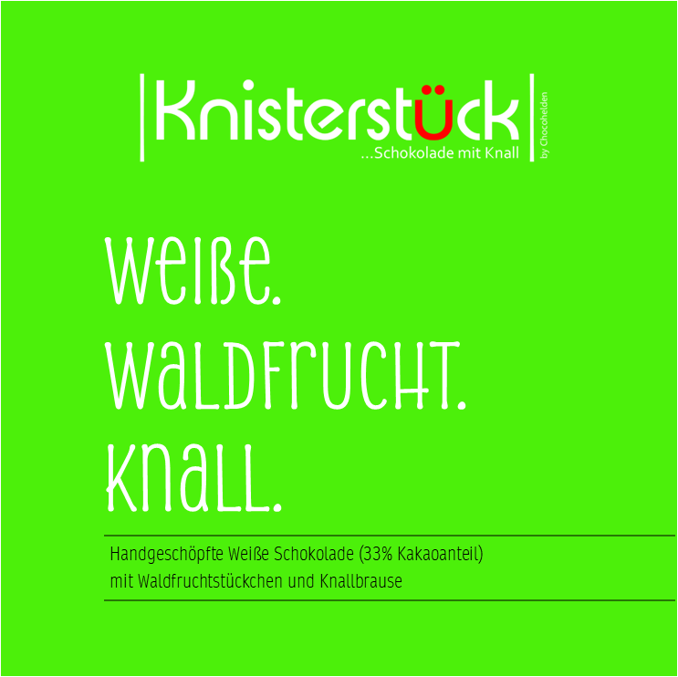 Weiße mit Waldfrucht & Knall Musterpaket B2B – Handgeschöpfte Schokolade mit Waldfrüchten und Knallbrause.