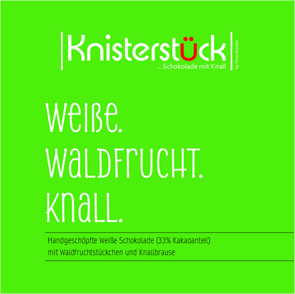 Weiße mit Waldfrucht & Knall Musterpaket B2B – Handgeschöpfte Schokolade mit Waldfrüchten und Knallbrause.