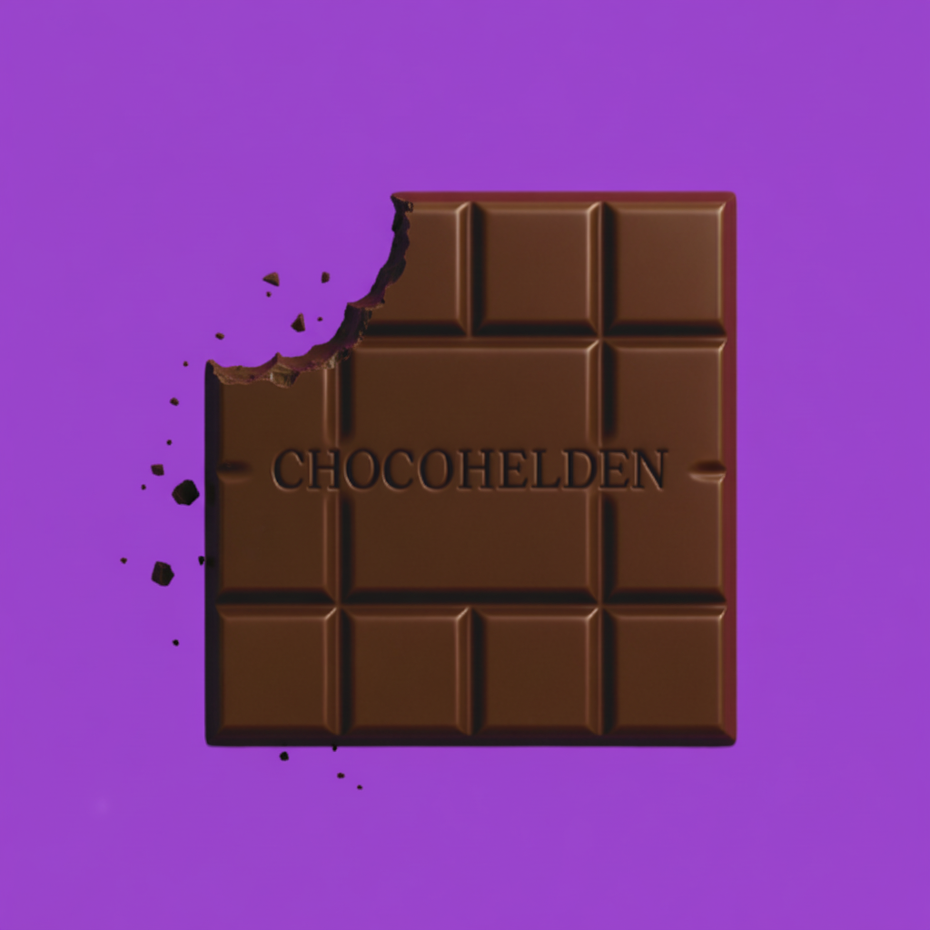 Angebissene Vollmilchschokolade mit Brombeere und Knallbrause